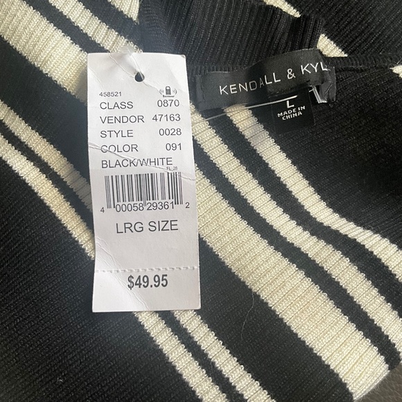 Kendall & Kylie Stretch Knit Bodycon Sweater Dress Preppy Stripe Black White L - Picture 10 of 10